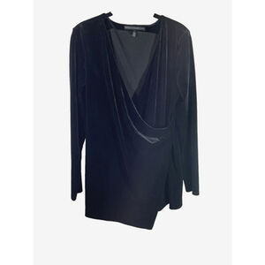 White House Black Market Faux Wrap Black Velvet Asymmetric V-Neck Top Sz M